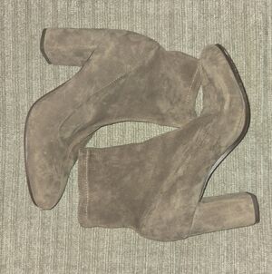 ANTONIO MELANI Taupe Suede Block Heel Ankle Boots